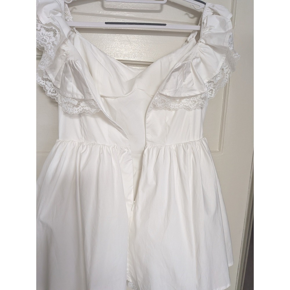 NWT Miss Rosier Arsène White Oversize Bow Ruffled Mini Dress Coquette Large - Picture 9 of 9